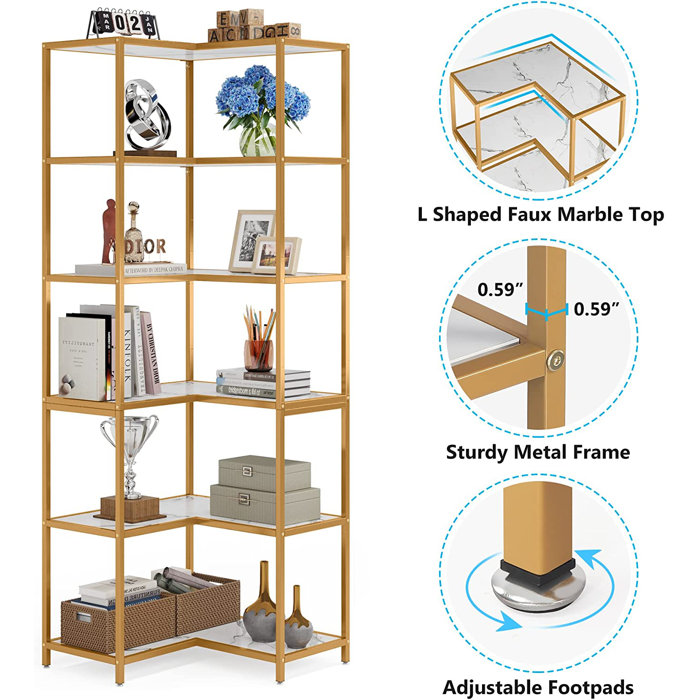 Mercer41 White Golden Corner Bookcases Wayfair